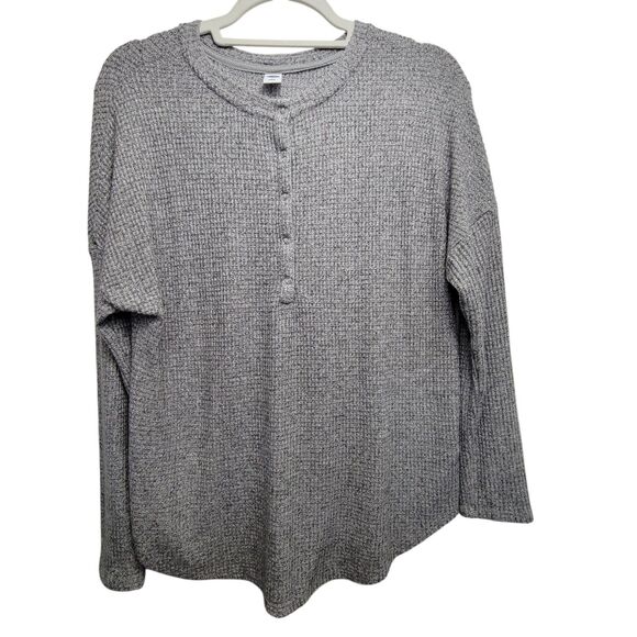Old Navy Gray Waffle Knit Long Sleeve Button Top Size XS - Picture 1 of 10